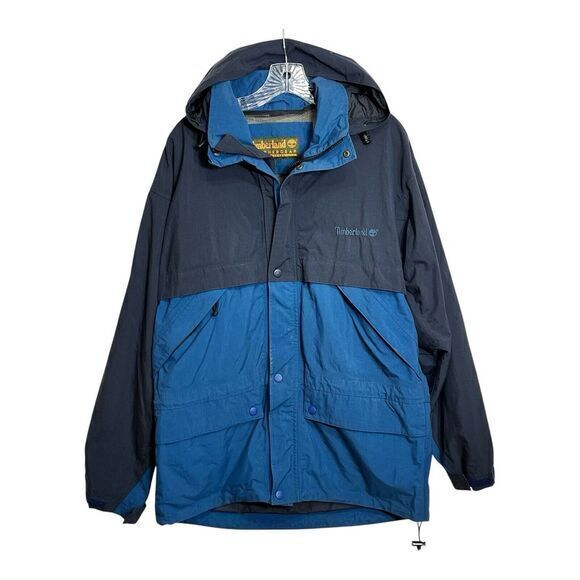 Timberland Weathergear Double Layer Hooded Mens Insulated Blue Black Jacket Sz L - Picture 1 of 10